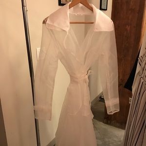 Long sleeve organza trench dress with belt.